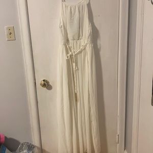 White maxi dress with tassel belt